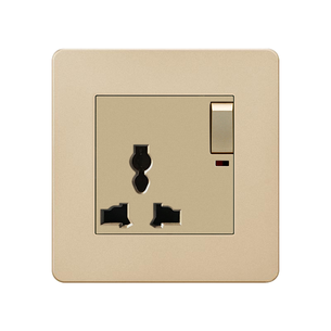 Plastic Switch ABK-Universal 3 Pin Socket With Switch With Indicator Light-GOLD